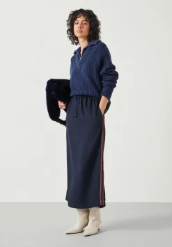 hush Skirts|Petunia Side Stripe Midi Skirt Navy