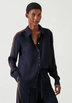hush Shirts & Blouses|Petunia Side Stripe Shirt Navy