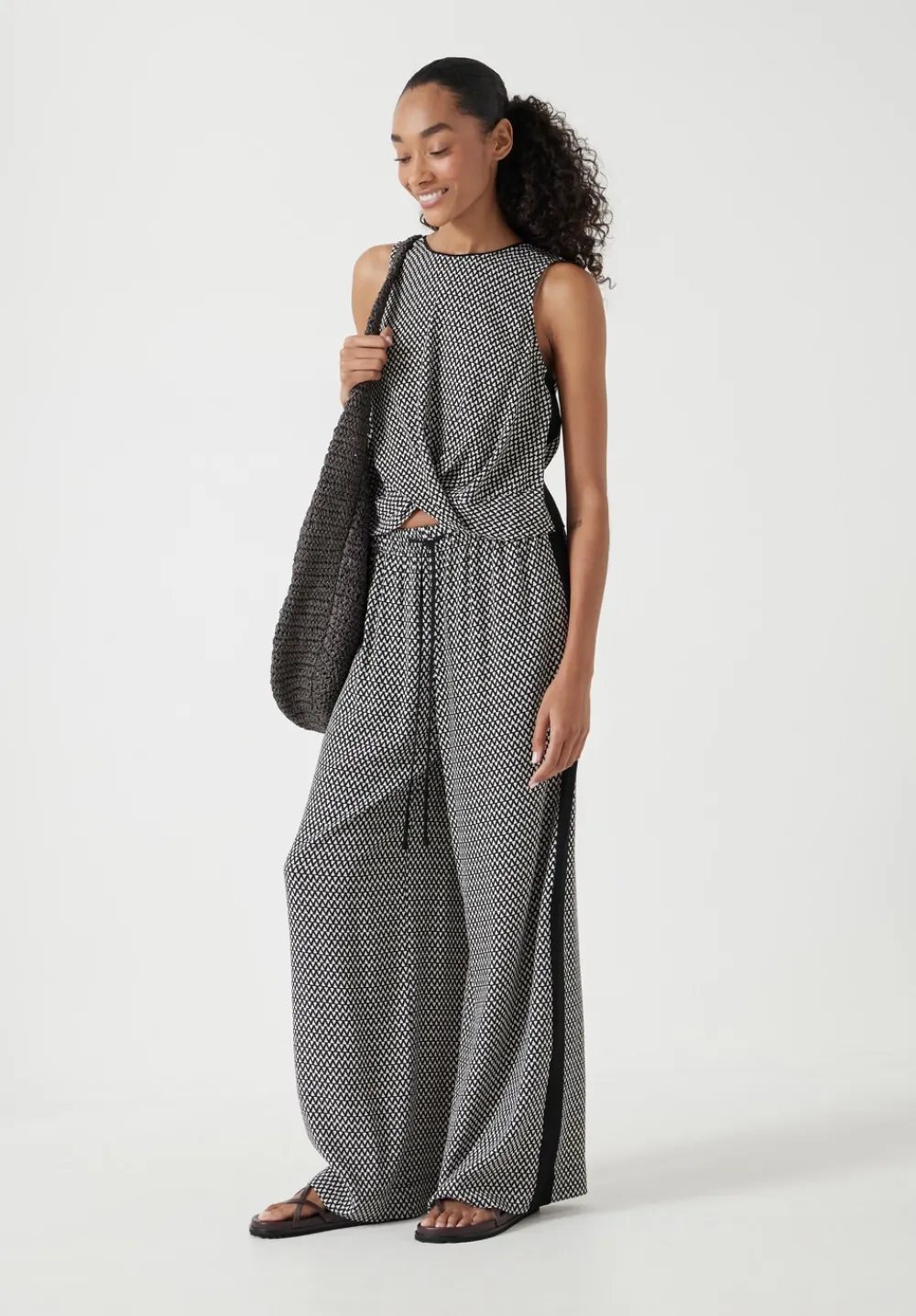 hush Jeans|Trousers|Petunia Wide Leg Trousers Triangles Black