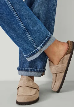 hush Flats|Pia Padded Suede Mules Light Taupe