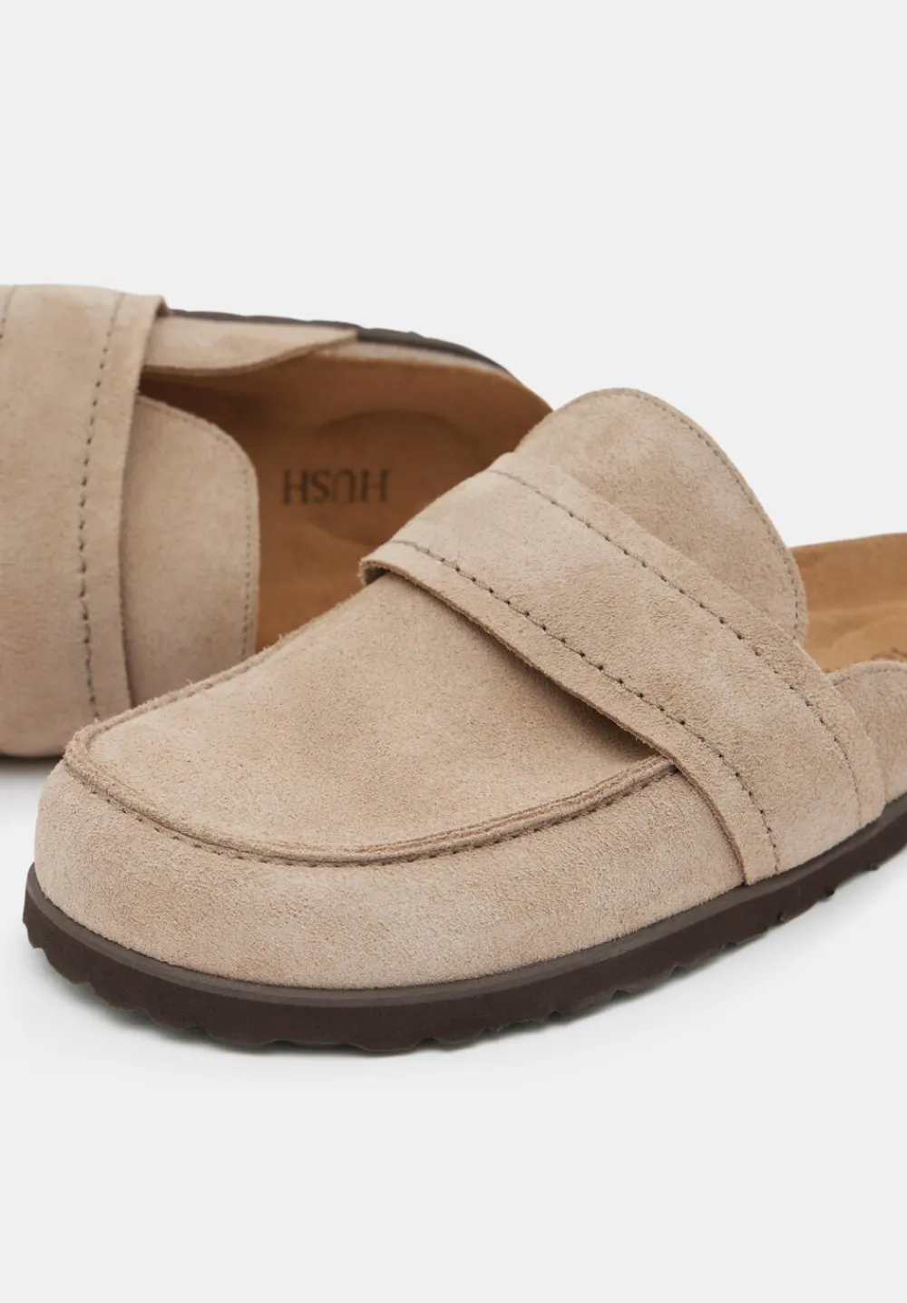 hush Flats|Pia Padded Suede Mules Light Taupe