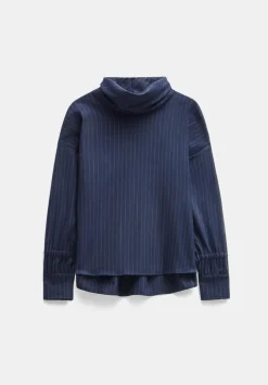 hush Tops & T-Shirts|Shirts & Blouses|Pinstripe Wool Blend Top Navy