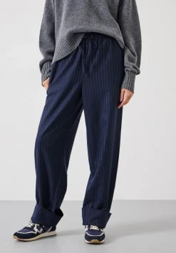 hush Trousers|Pinstripe Wool Blend Trouser Navy