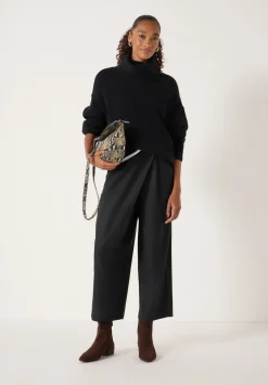 hush Trousers|Pinstripe Wrap Detail Trousers Black Pinstripe