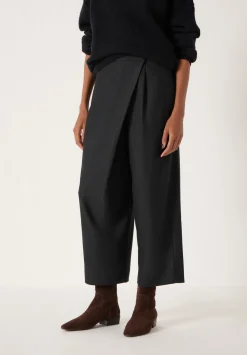 hush Trousers|Pinstripe Wrap Detail Trousers Black Pinstripe