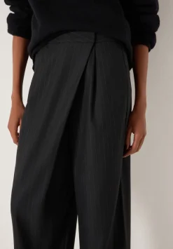 hush Trousers|Pinstripe Wrap Detail Trousers Black Pinstripe