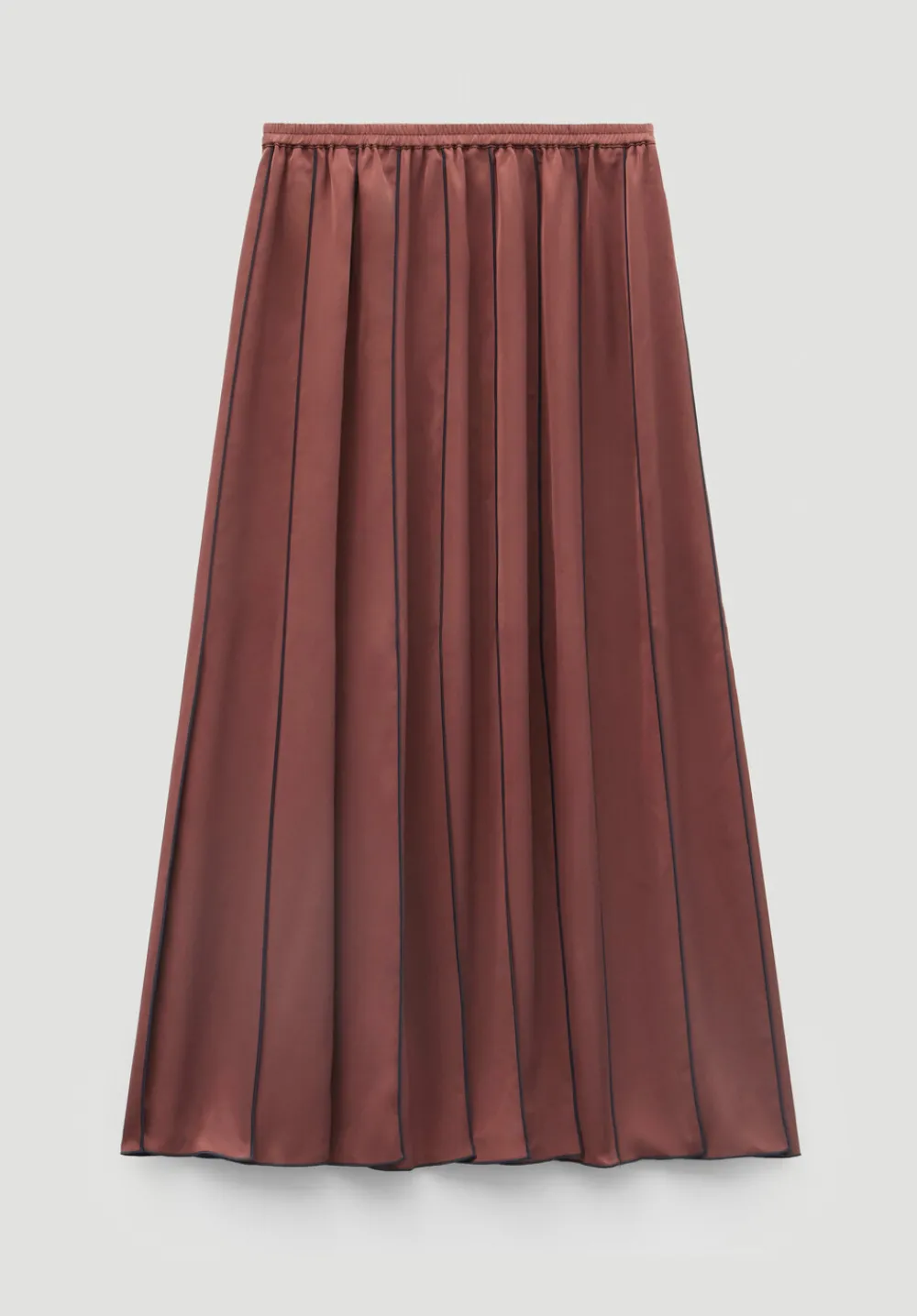 hush Skirts|Pippa Satin Pleated Skirt Burgundy Brown/Dark Navy