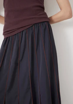 hush Skirts|Pippa Satin Pleated Skirt Dark Navy/Burgundy Brown
