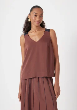 hush Tops & T-Shirts|Pippa Satin V-Neck Top Burgundy Brown
