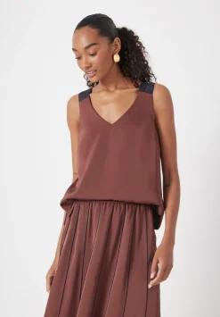 hush Tops & T-Shirts|Pippa Satin V-Neck Top Burgundy Brown