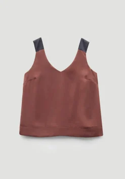 hush Tops & T-Shirts|Pippa Satin V-Neck Top Burgundy Brown