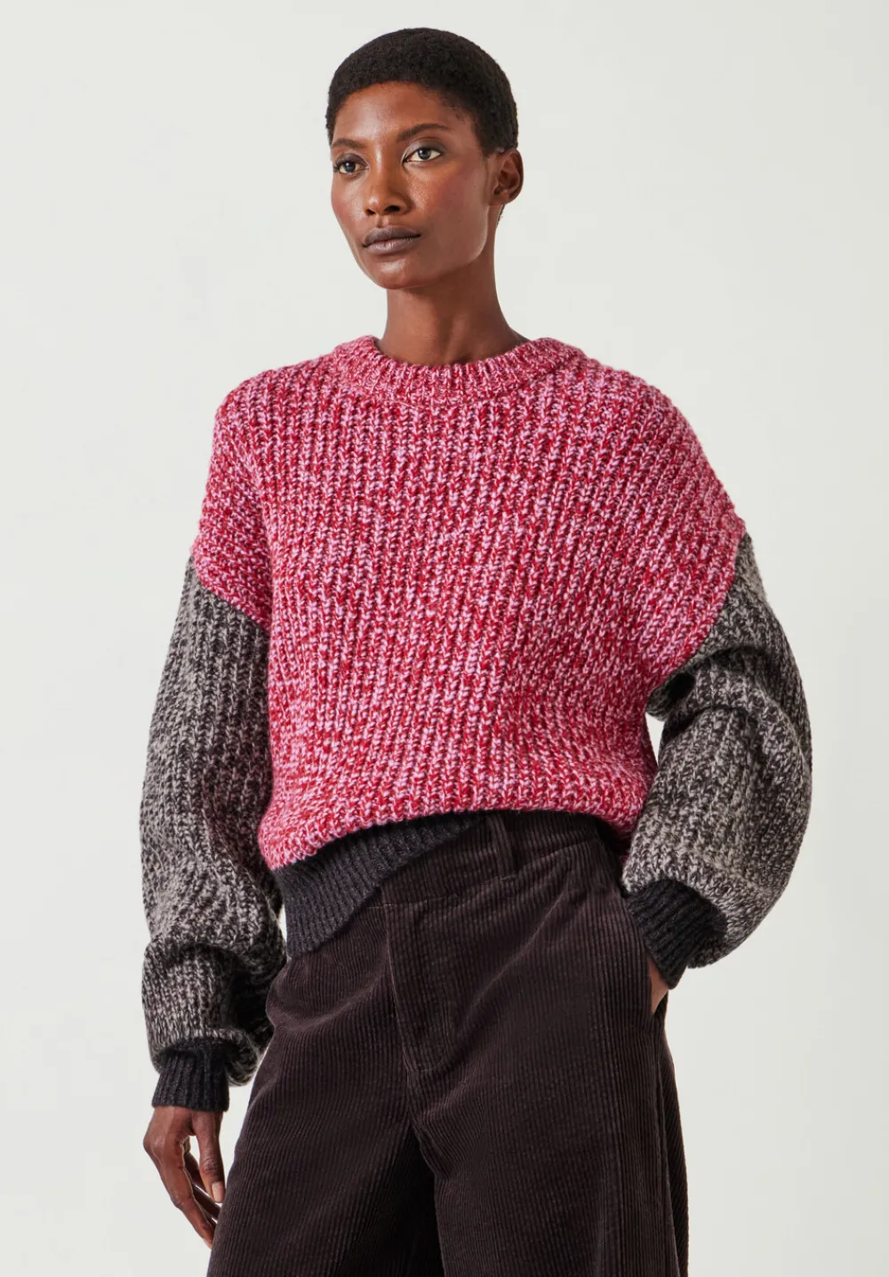 hush Jumpers & Cardigans|Pippa Wool Blend Colourblock Jumper Red Pink Tweed