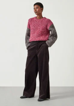 hush Jumpers & Cardigans|Pippa Wool Blend Colourblock Jumper Red Pink Tweed