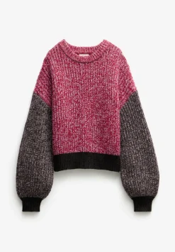 hush Jumpers & Cardigans|Pippa Wool Blend Colourblock Jumper Red Pink Tweed