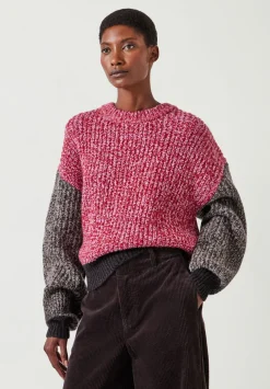 hush Jumpers & Cardigans|Pippa Wool Blend Colourblock Jumper Red Pink Tweed