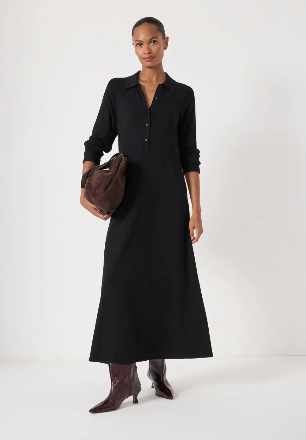 hush Dresses|Polo Neck Knitted Midi Dress Black