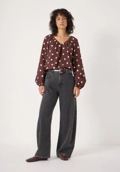 hush Shirts & Blouses|Printed Airflow V Neck Blouse Polka Dot Brown