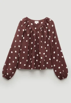 hush Shirts & Blouses|Printed Airflow V Neck Blouse Polka Dot Brown