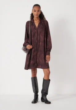 hush Dresses|Printed Chiffon Mini Dress Snake Print Brown