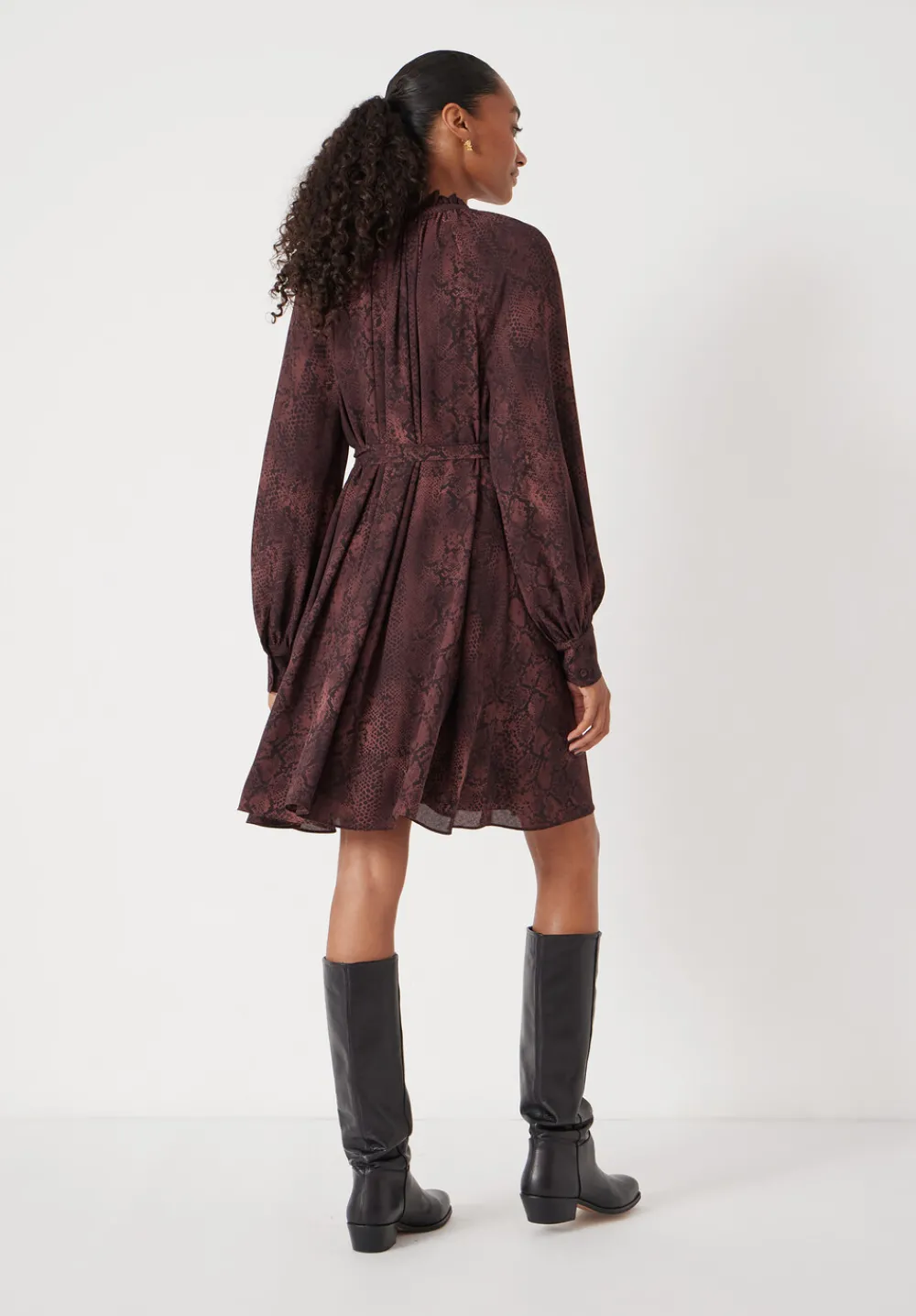 hush Dresses|Printed Chiffon Mini Dress Snake Print Brown