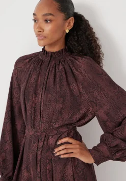 hush Dresses|Printed Chiffon Mini Dress Snake Print Brown
