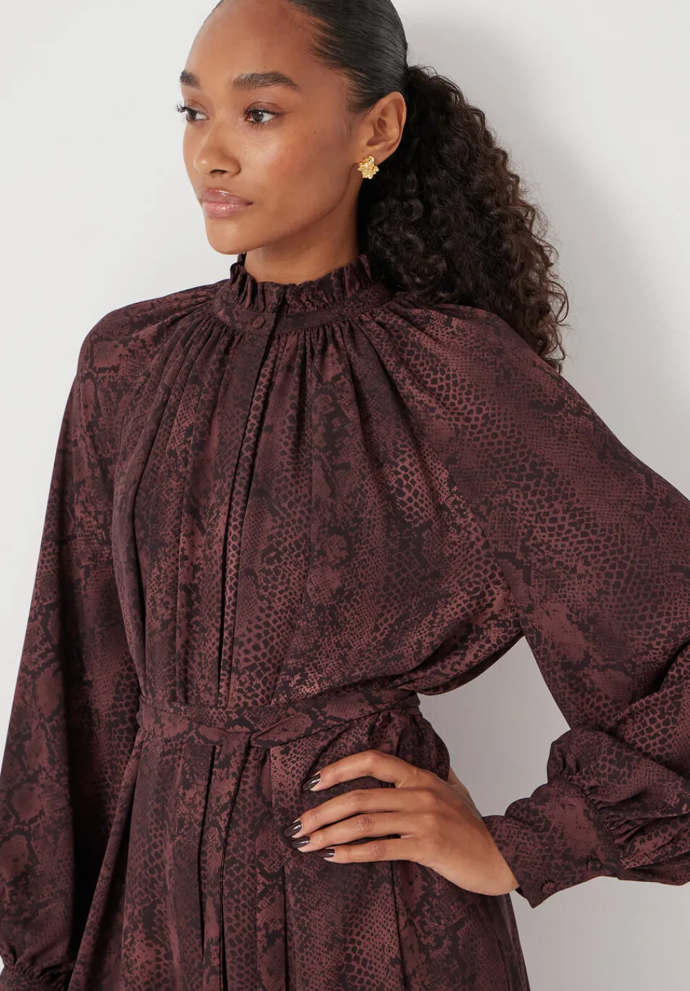 hush Dresses|Printed Chiffon Mini Dress Snake Print Brown