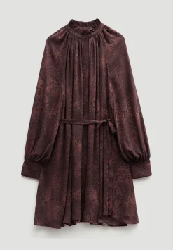 hush Dresses|Printed Chiffon Mini Dress Snake Print Brown