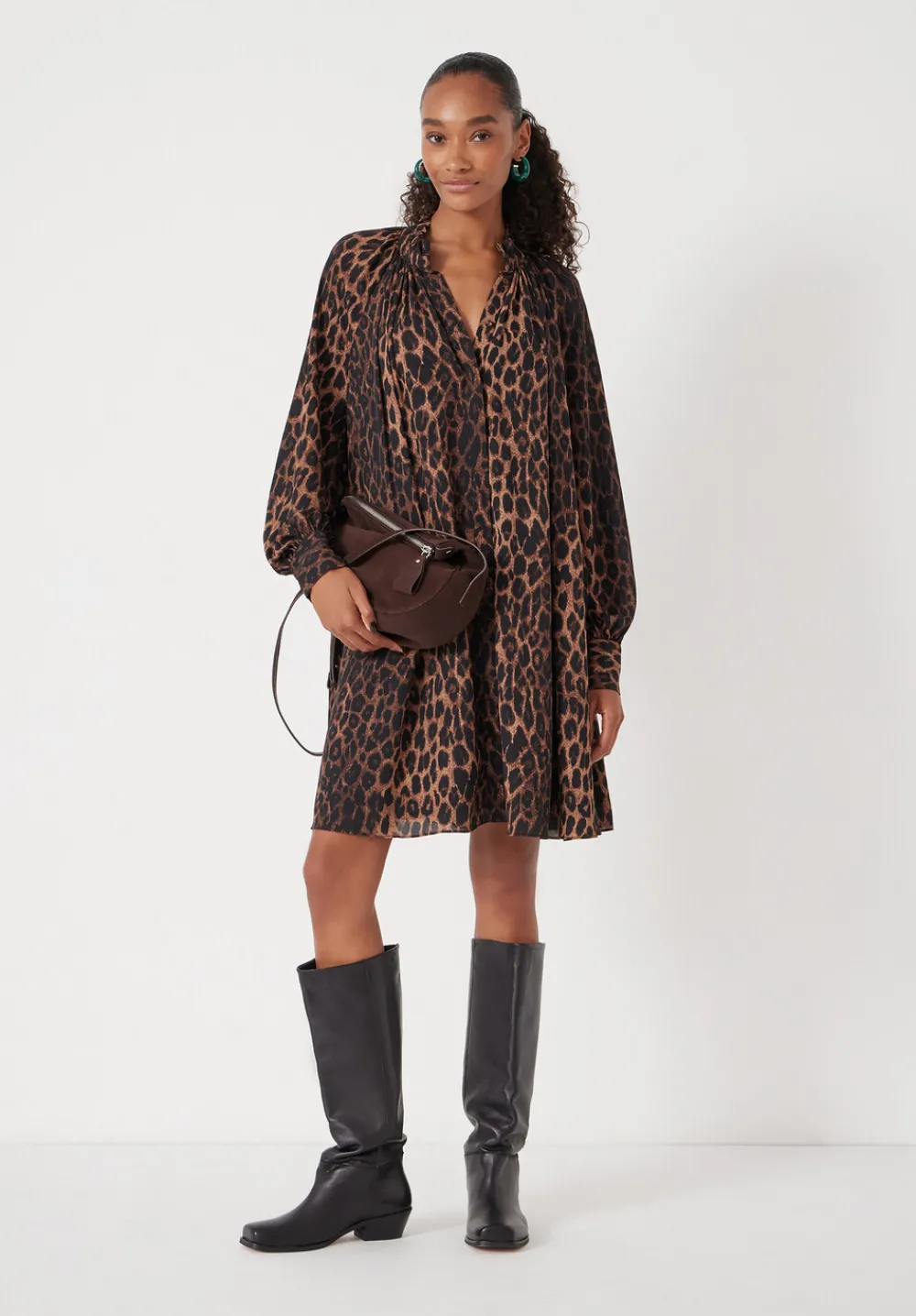 hush Dresses|Printed Chiffon Mini Dress Natural Leopard Brown
