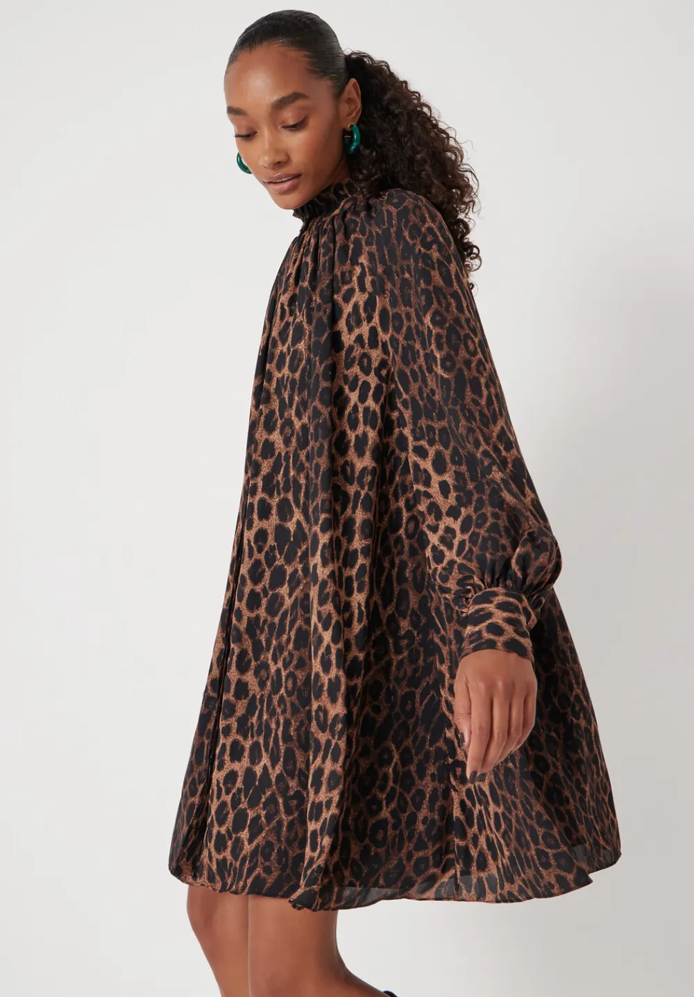 hush Dresses|Printed Chiffon Mini Dress Natural Leopard Brown