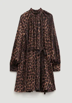 hush Dresses|Printed Chiffon Mini Dress Natural Leopard Brown