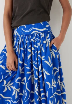 hush Skirts|Printed Gathered Detail Cotton Skirt Abstract Palm Blue