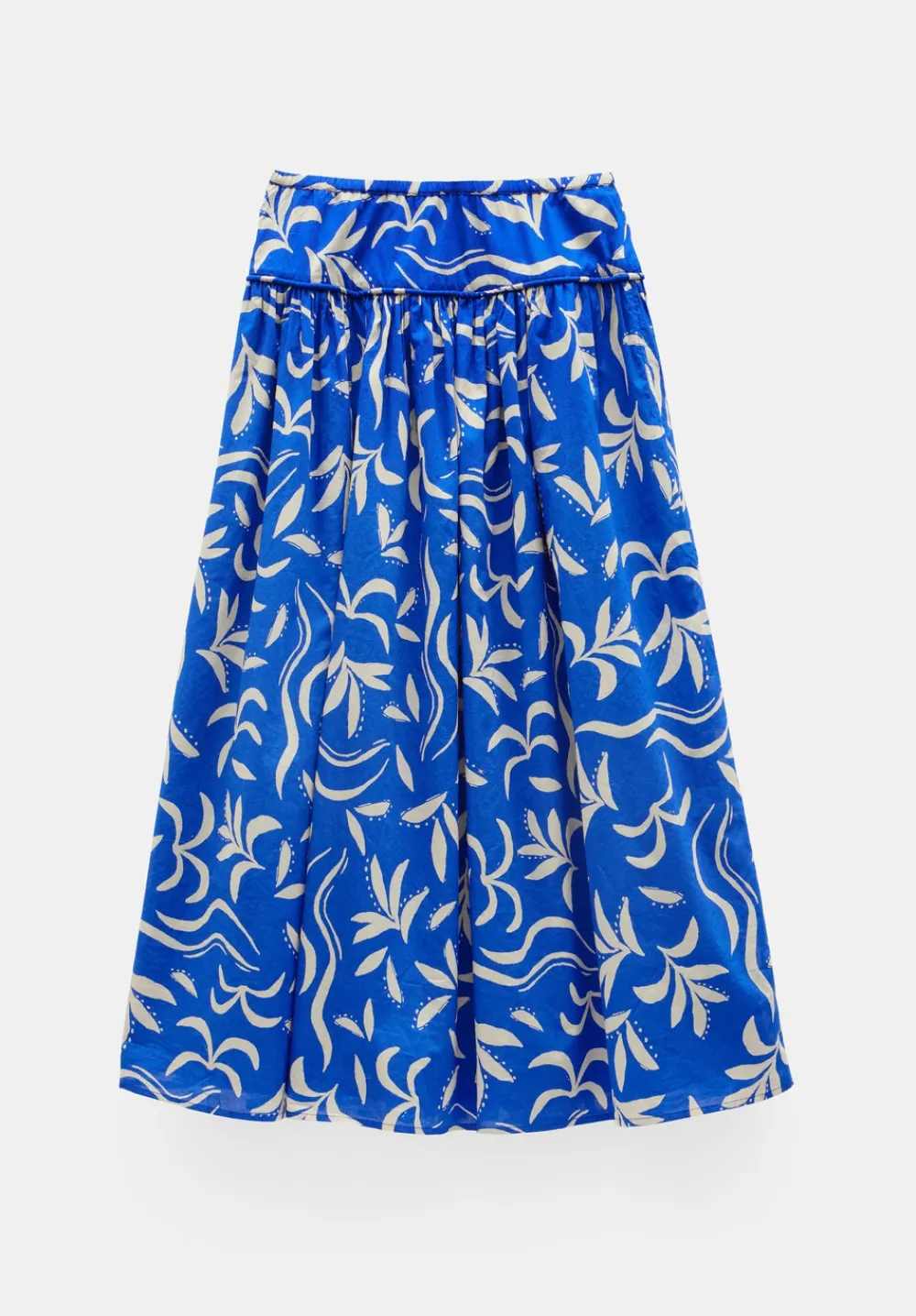 hush Skirts|Printed Gathered Detail Cotton Skirt Abstract Palm Blue