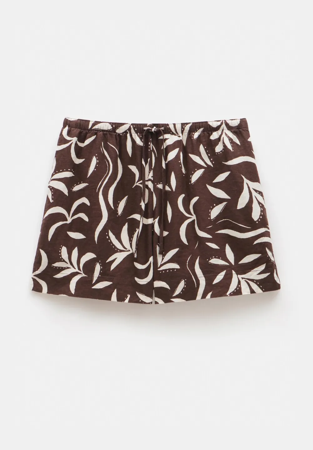 hush Shorts|Printed Linen Blend Shorts Palm Print Chocolate