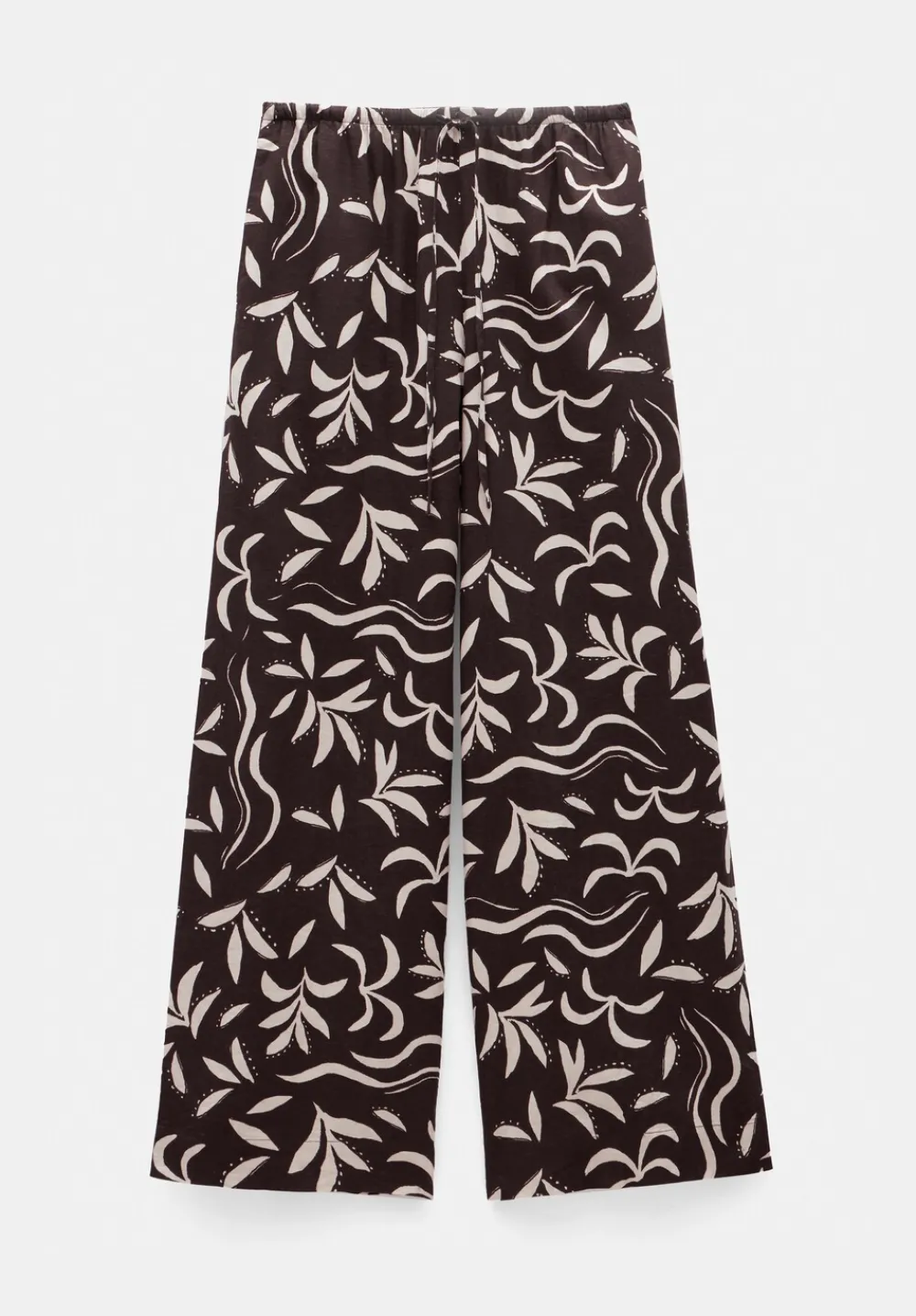 hush Trousers|Printed Linen Blend Trouser Palm Print Chocolate