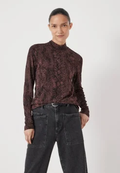hush Tops & T-Shirts|Printed Long Sleeve Top Snake Print Brown
