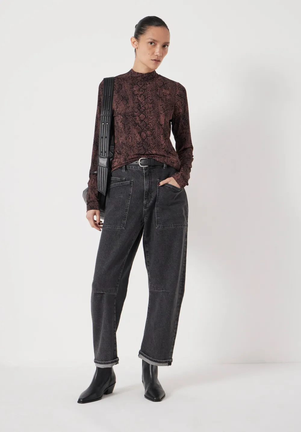 hush Tops & T-Shirts|Printed Long Sleeve Top Snake Print Brown