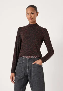 hush Tops & T-Shirts|Printed Long Sleeve Top Natural Leopard Brown