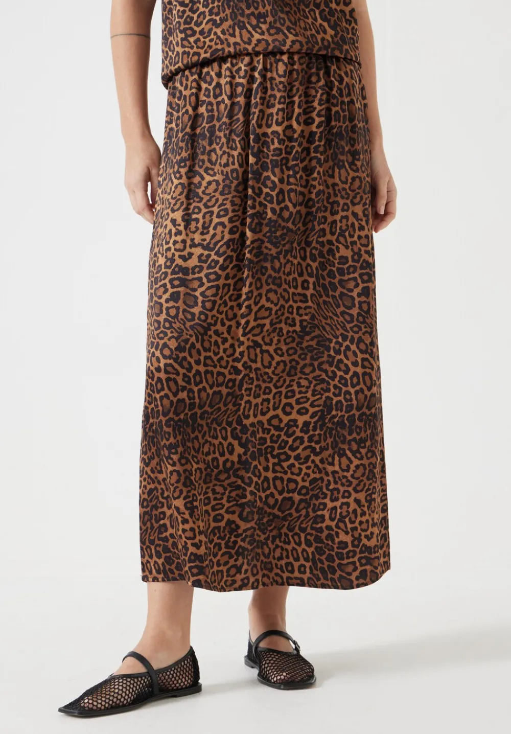 hush Skirts|Jeans|Printed Midi Skirt Brown Leopard Print