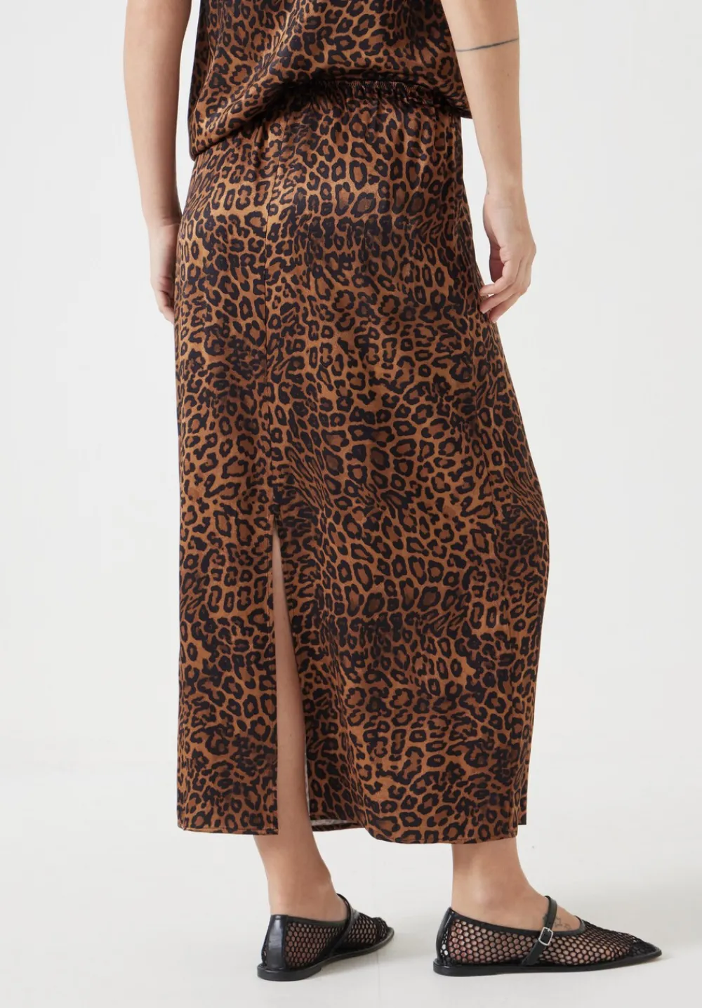 hush Skirts|Jeans|Printed Midi Skirt Brown Leopard Print