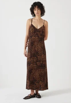 hush Jeans|Dresses|Printed Midi Slip Dress Brown Leopard Print