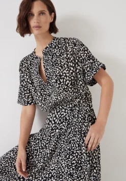 hush Dresses|Printed Short Sleeve Midi Shirt Dress Black and White Leopard