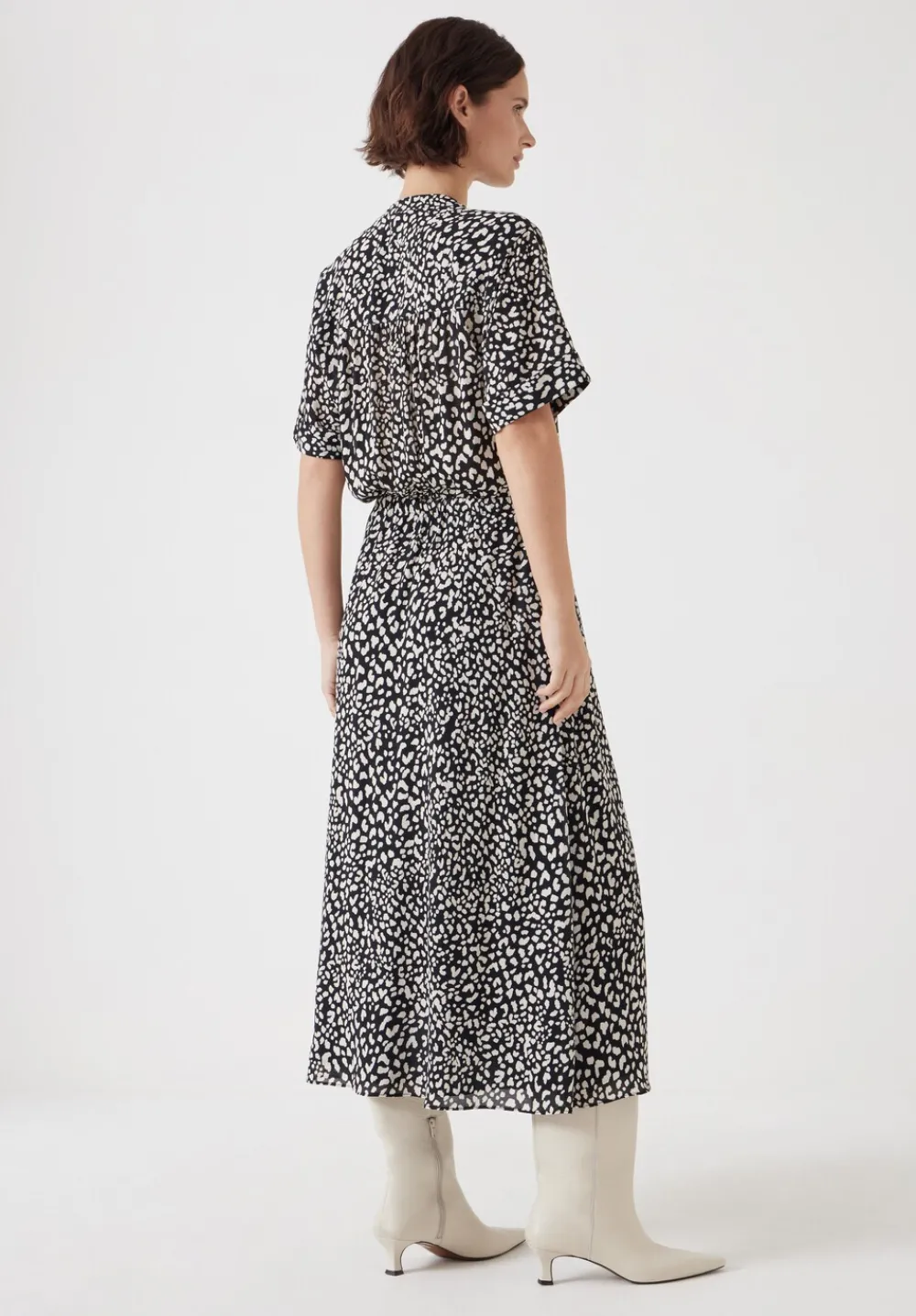 hush Dresses|Printed Short Sleeve Midi Shirt Dress Black and White Leopard
