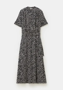 hush Dresses|Printed Short Sleeve Midi Shirt Dress Black and White Leopard