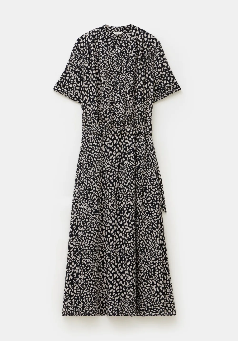 hush Dresses|Printed Short Sleeve Midi Shirt Dress Black and White Leopard