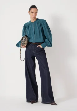 hush Shirts & Blouses|Puff Sleeve Blouse Teal Blue