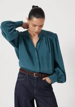 hush Shirts & Blouses|Puff Sleeve Blouse Teal Blue