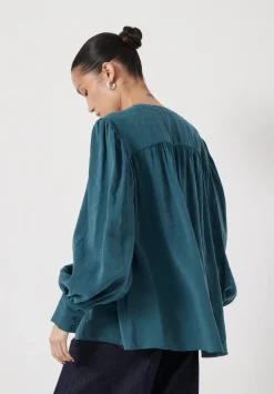 hush Shirts & Blouses|Puff Sleeve Blouse Teal Blue