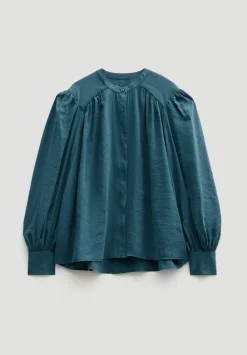 hush Shirts & Blouses|Puff Sleeve Blouse Teal Blue