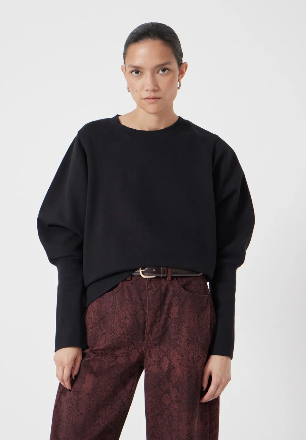 hush Sweatshirts & Hoodies|Puff Sleeve Sweatshirt Black