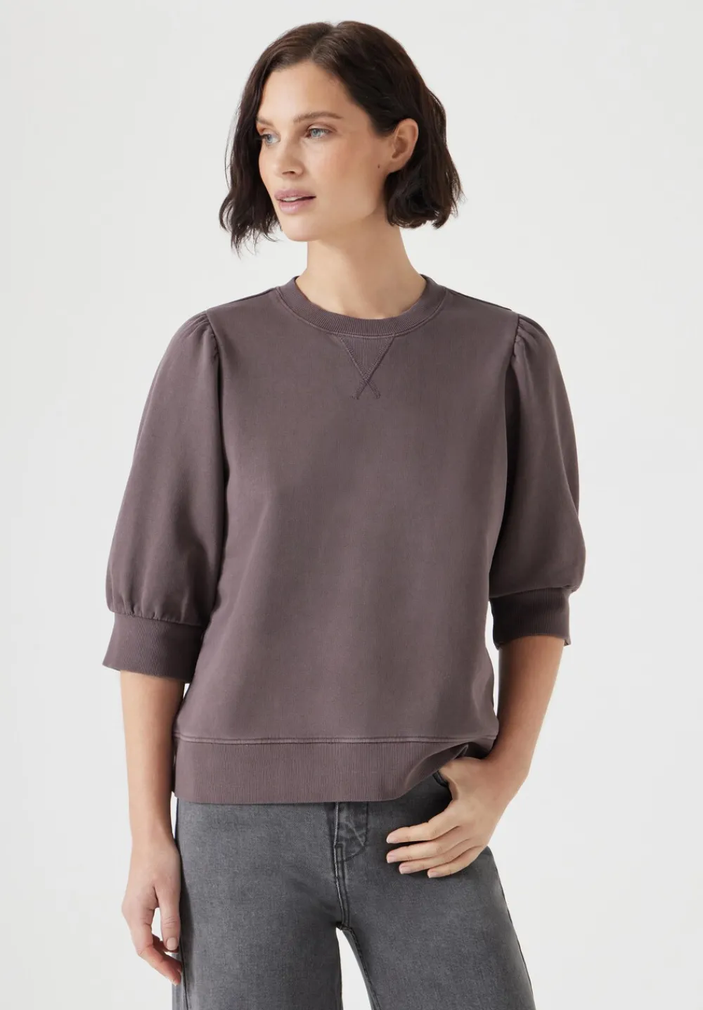 hush Tops & T-Shirts|Puff Sleeve Sweatshirt Raisin Brown
